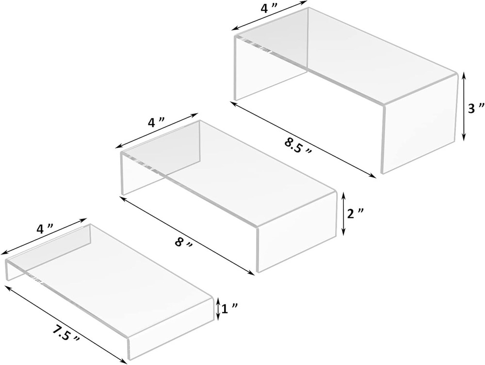 Acrylic Risers Display Stands 3pcs, Rectangular Dessert Table Clear