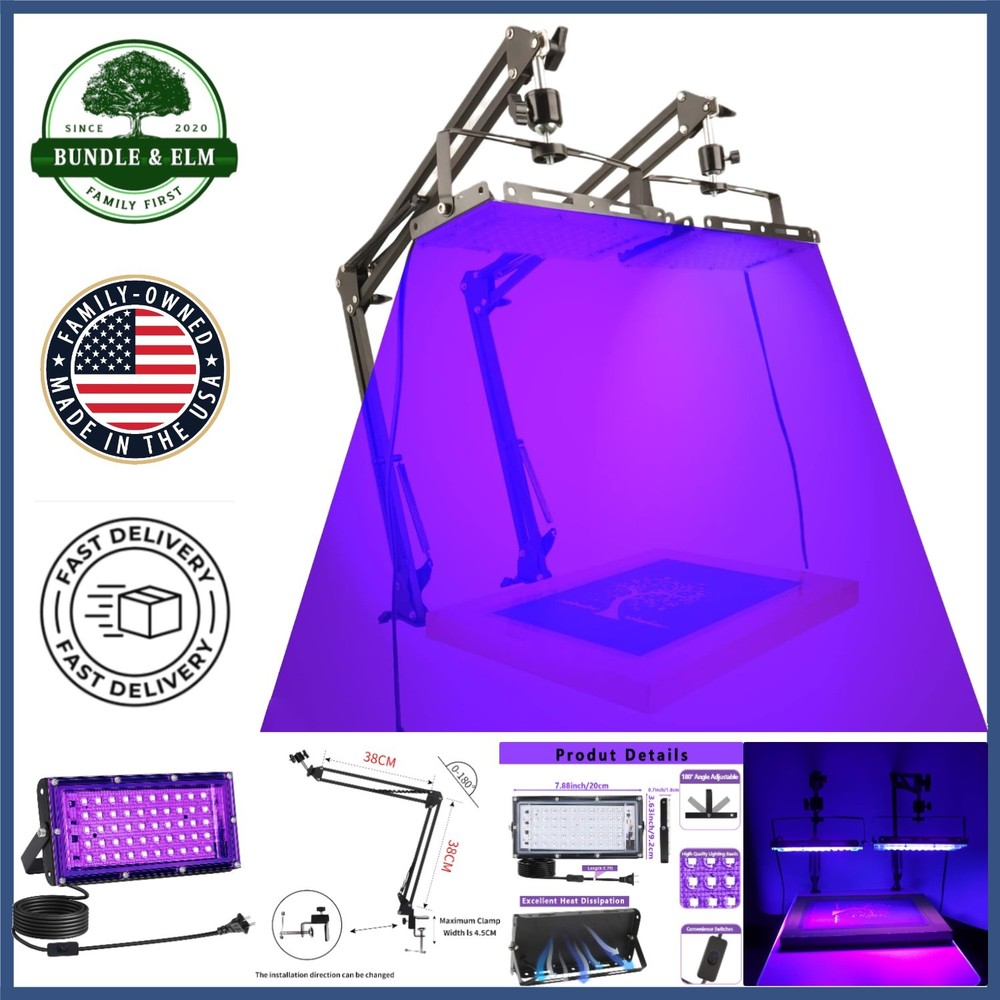 2 Pack LED UV Screen Printing Light with Adjustable Height and Angle Stand