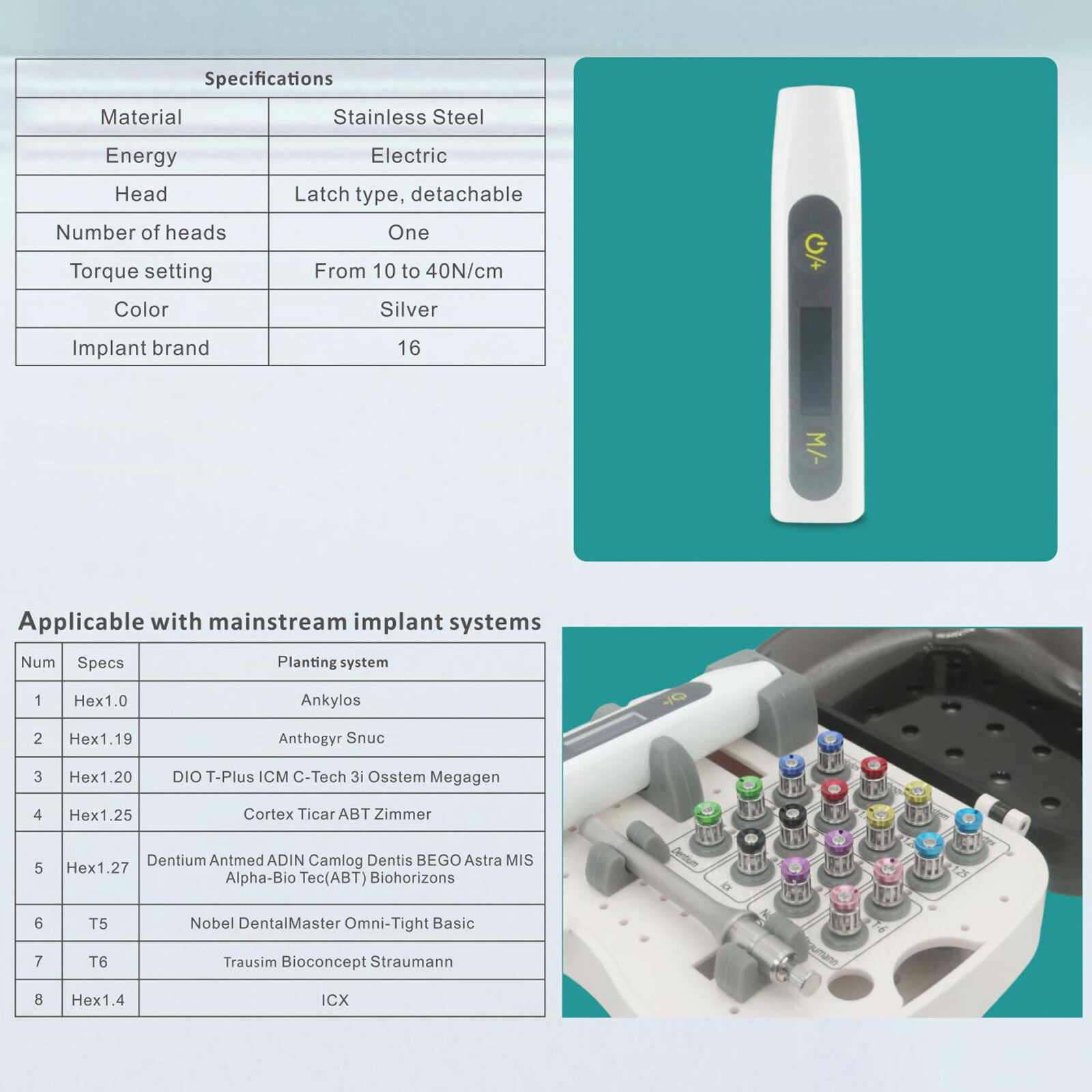 Electronic Dental Implant Universal Prosthetic Kit Torque Wrench 16 Screwdrivers