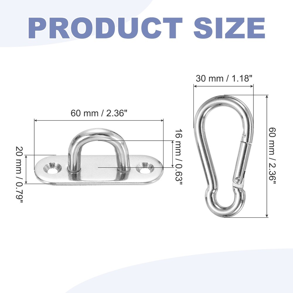2Set M6 Eyelet Bracket Set Elliptic Hook Plate and Hook, Silver