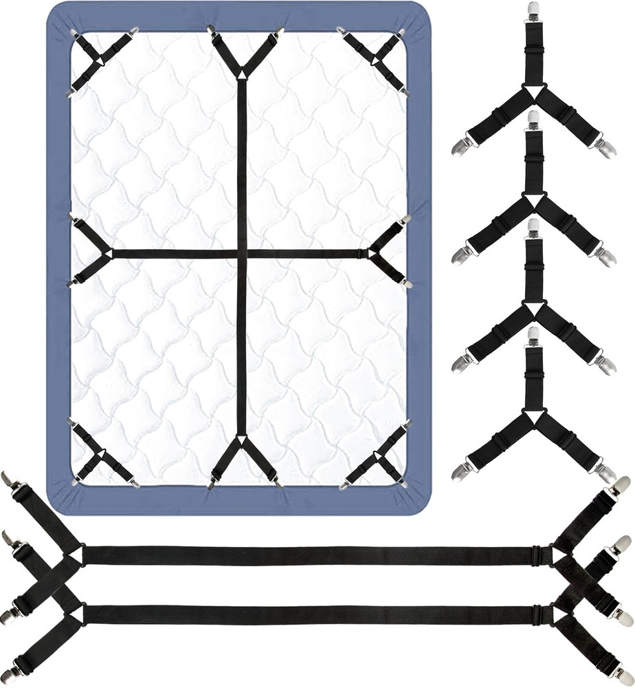 Bed Sheet Straps, 6 Pack Fitted Bed Sheet Fasteners Clips Adjustable Crisscro...