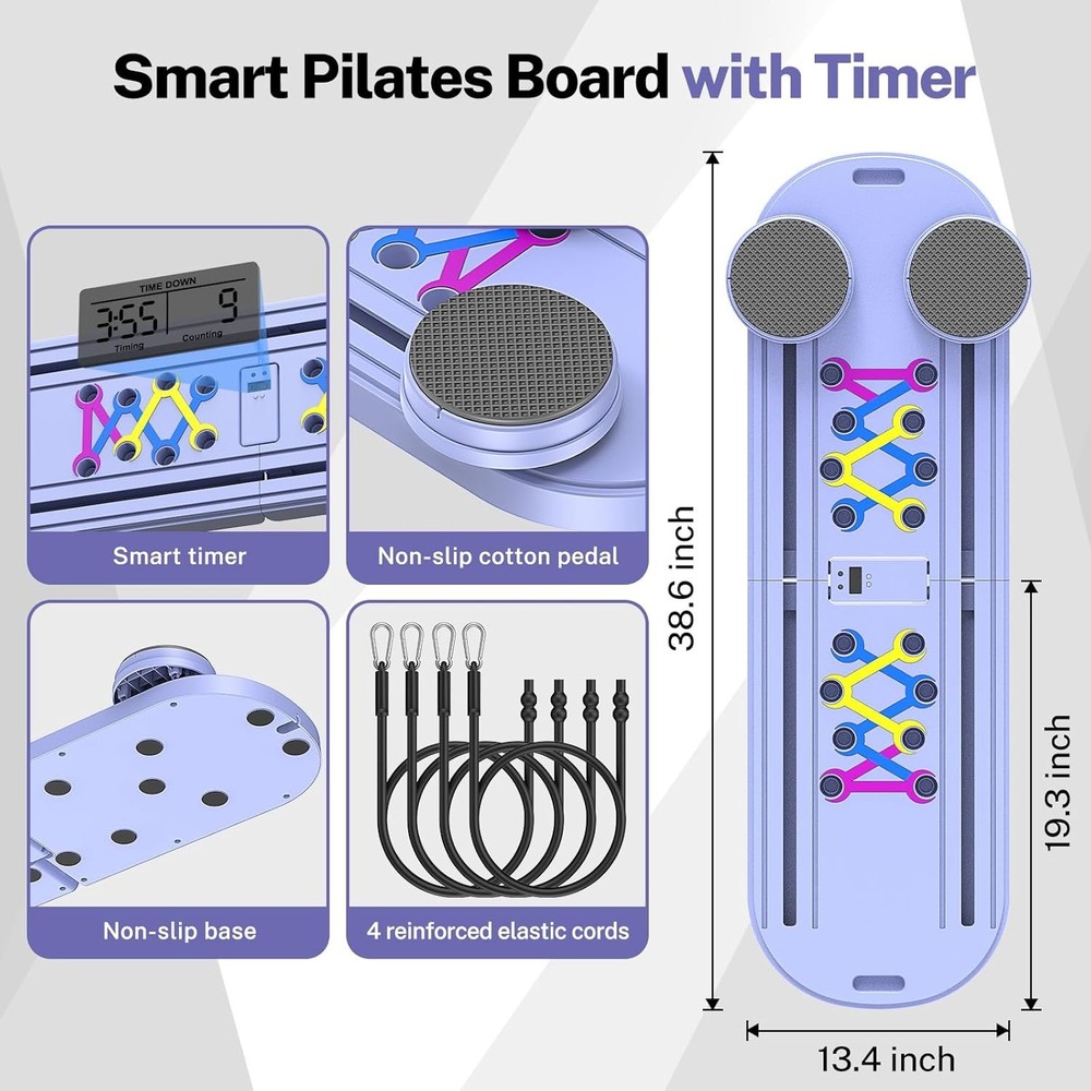 Pilates Board,Foldable ReformerPilates Equipment with Timer, Multi-PurposePURPLE