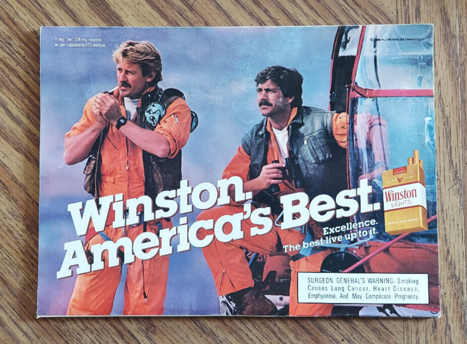 WINSTON LIGHTS CIGARETTE MAGAZINE PRINT AD HELICOPTER