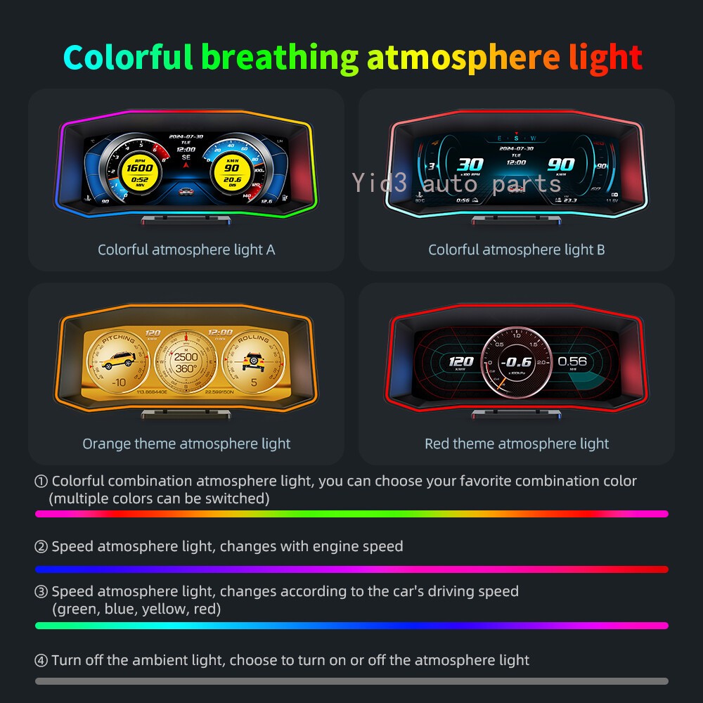 P4 Car LCD Head Up Display OBD2 GPS Dual System Projector Speedometer Tachometer