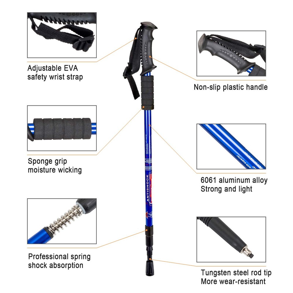 2-pc Pack Trekking Poles, Shock Absorbing, Adjustable, Collapsible, Carry Bag