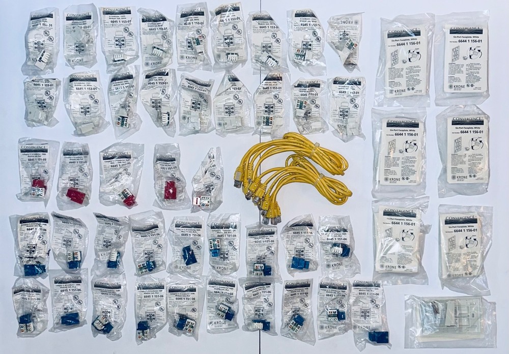 NEW KRONE Convergence Modular Jacks Faceplates Patch Cables LOT 55 PCS - Sealed