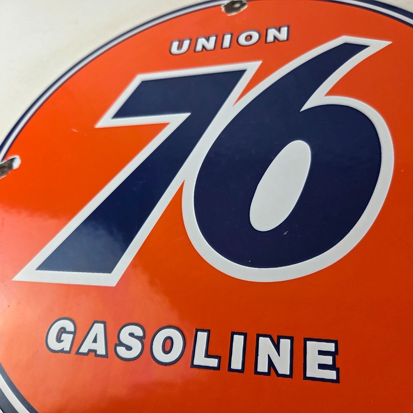 Vintage Union 76 Gasoline Sign - Porcelain Gas Motor Oil Service Pump Sign