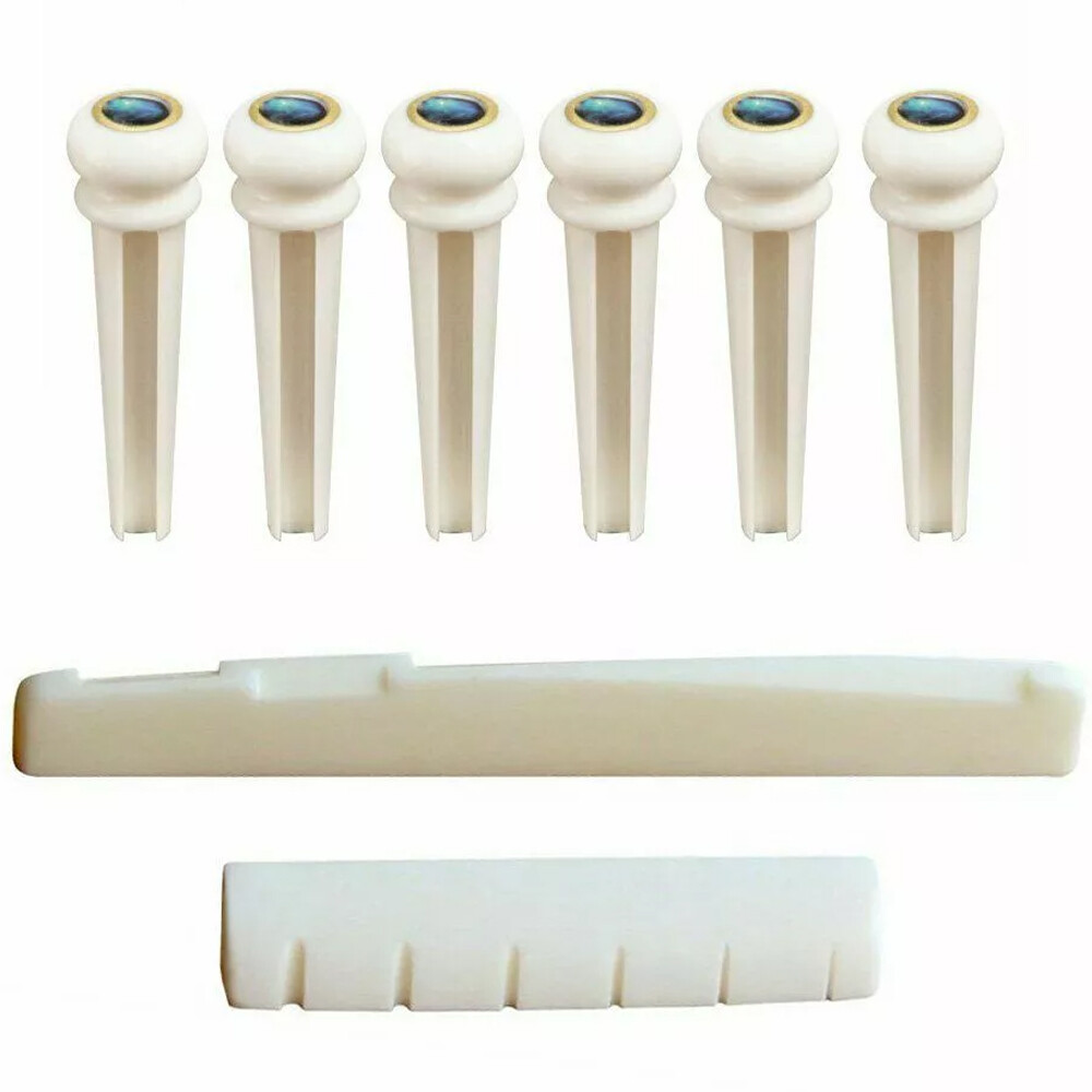 1 Set Cattle Bone Guitar Saddle Nut Pins String Peg Acoustic Bridge Luthier