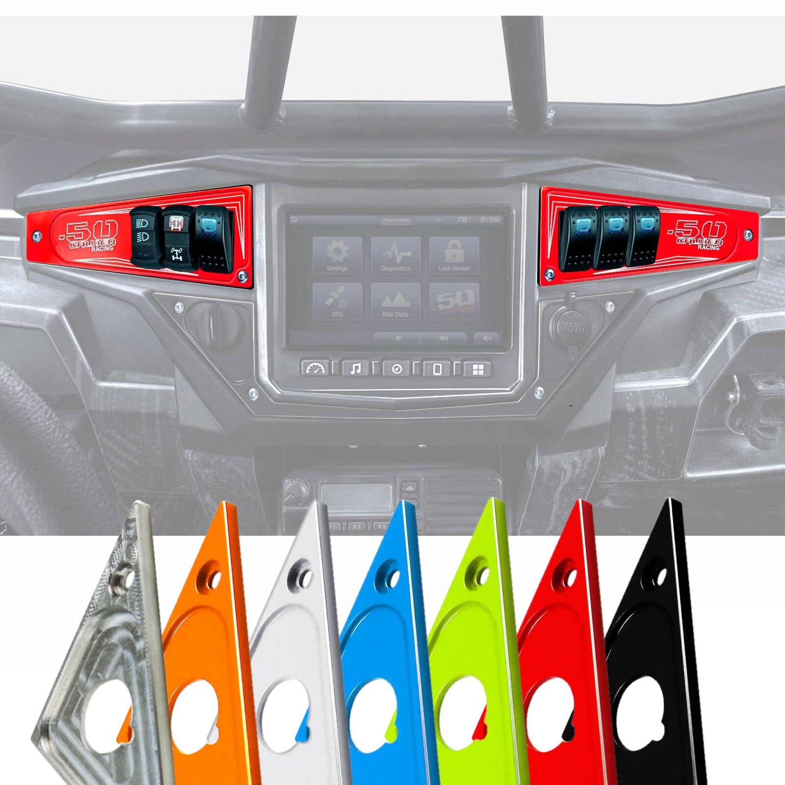 2pc Ride Command 4 Place Dash Switch Panel Polaris RZR XP1000 900 1000 Turbo Red