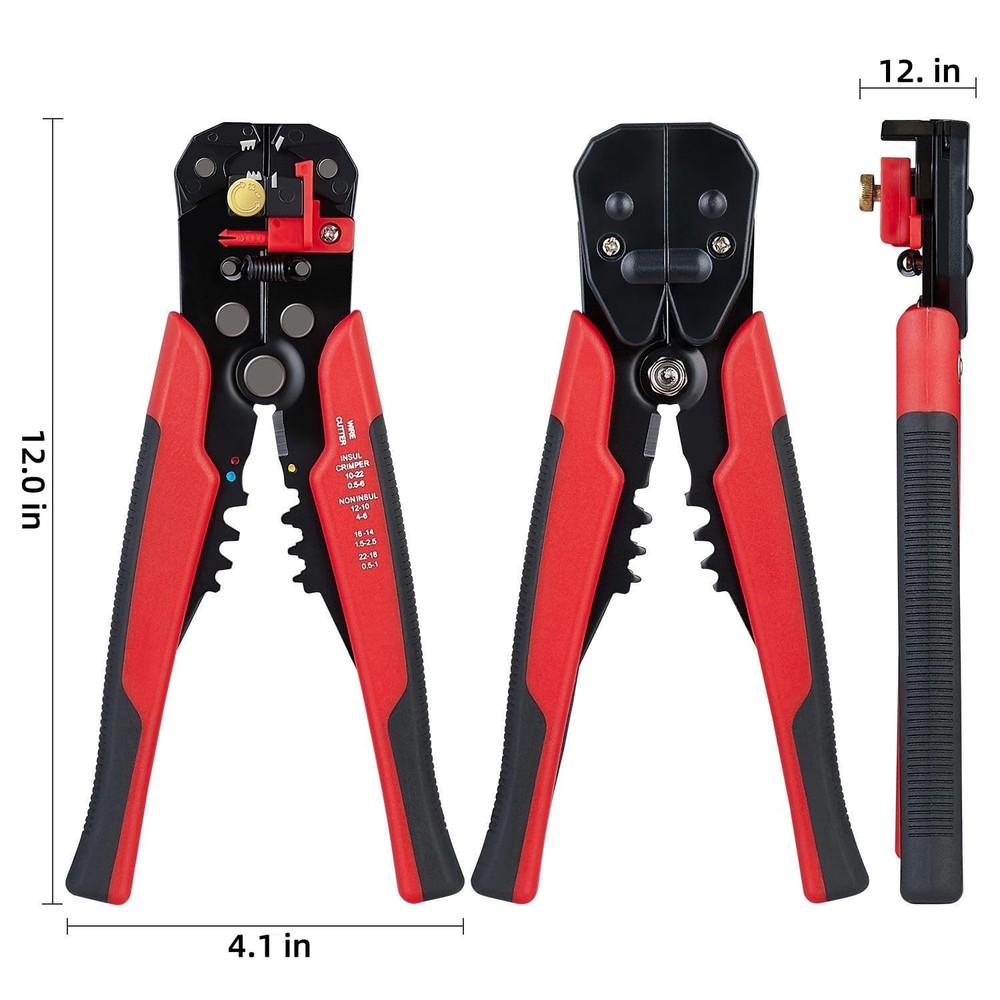 5 in 1 Self-Adjusting Wire Stripper Cutter,Multi-Functional Crimping Red