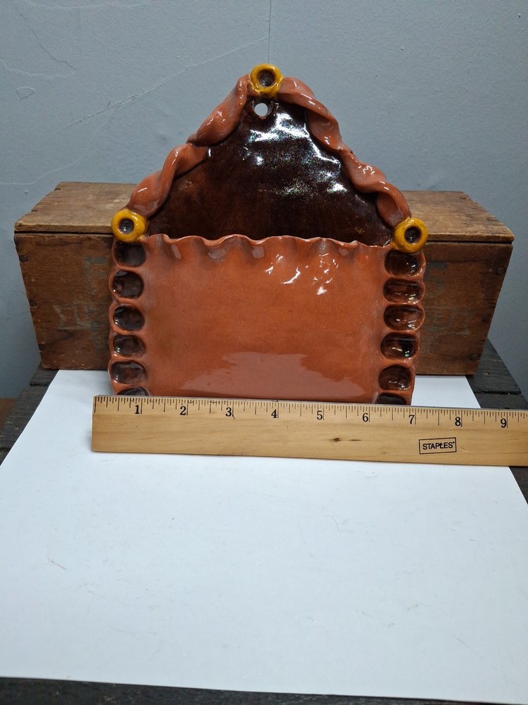 Handemade Vintage Redware Wallpocket