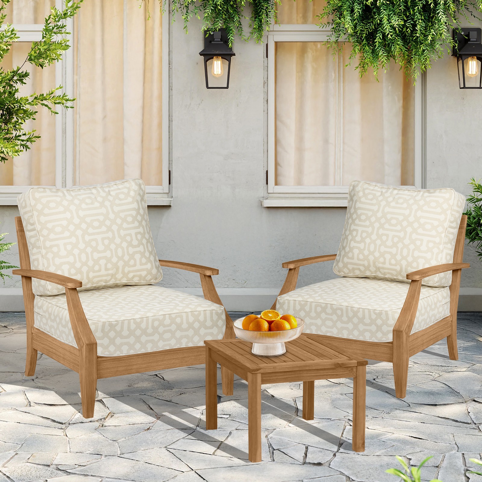 Sunbrella Fabric Outdoor Patio Deep Seat Cushions Set with Pocket Springs & Ties