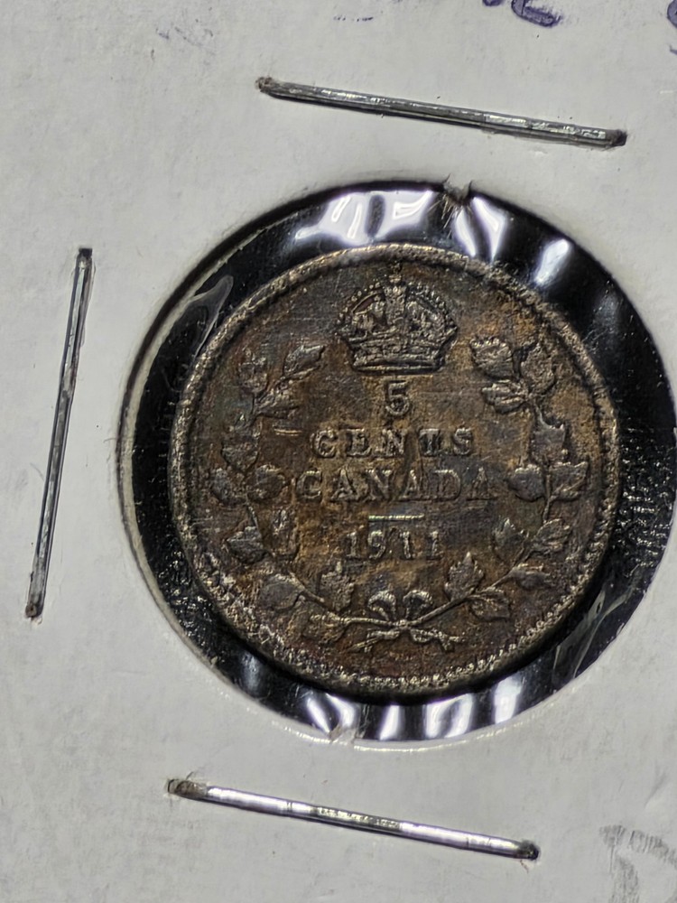 1911 Canada George V Silver 5 Cents #DR9