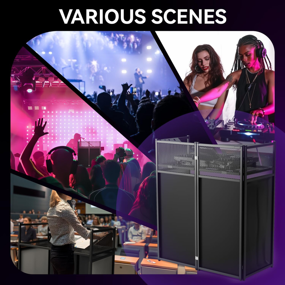 Portable DJ Booth Table,Foldable DJ Table Stand with White & Black Scrim,Adjusta
