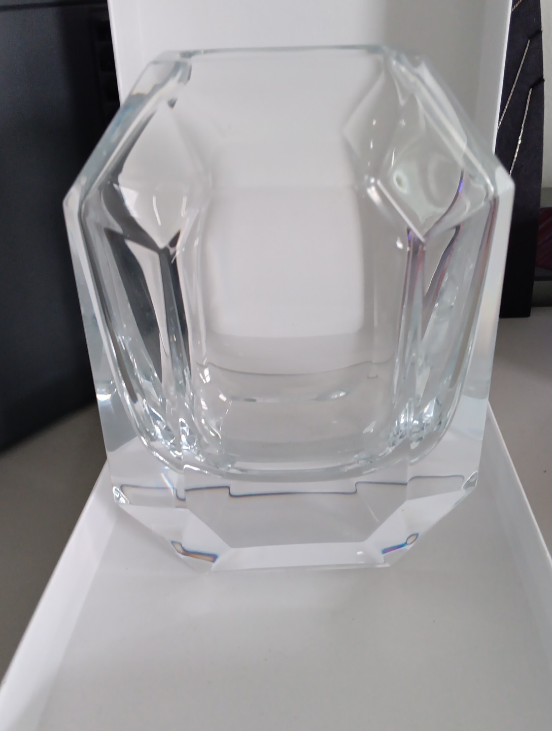 Baccarat Octagon Vase Clear New