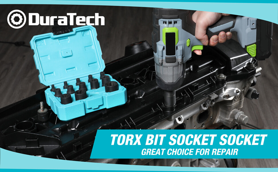 DURATECH 14PC Female E-Torx Torque Socket Star Impact Socket E4-E24 1/4"-1/2" Dr