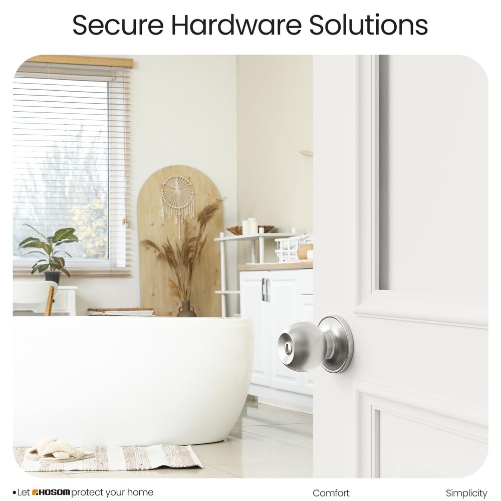 HOSOM Privacy Door Knob with Lock, Interior Knobs 1 Pack, Satin Nickel