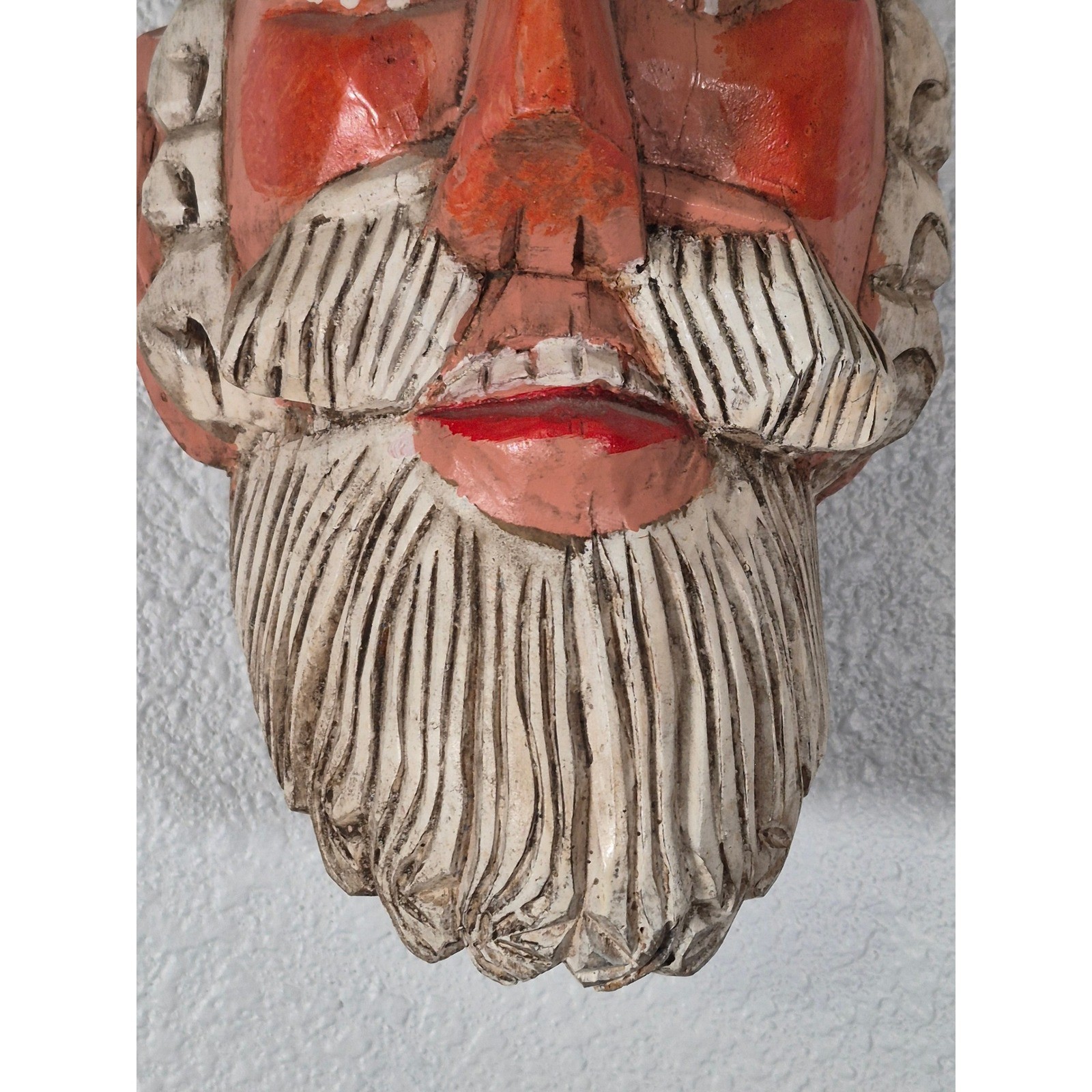 Vintage Hand Carved Wood Guatemala Folk Art Dance Mask Bearded Man Glass Eyes