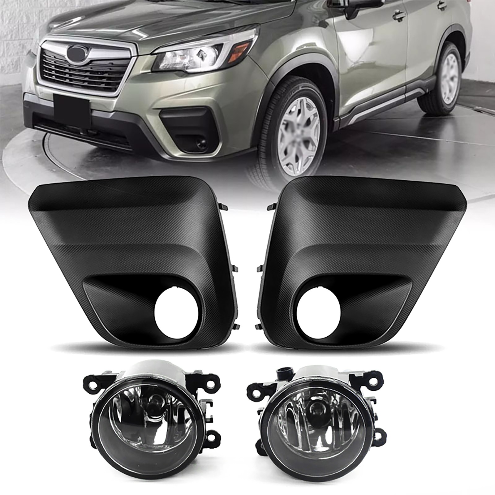Front Bumper Lamp Fog Light with Bulbs + Cover Set For 2019-2021 Subaru Forester