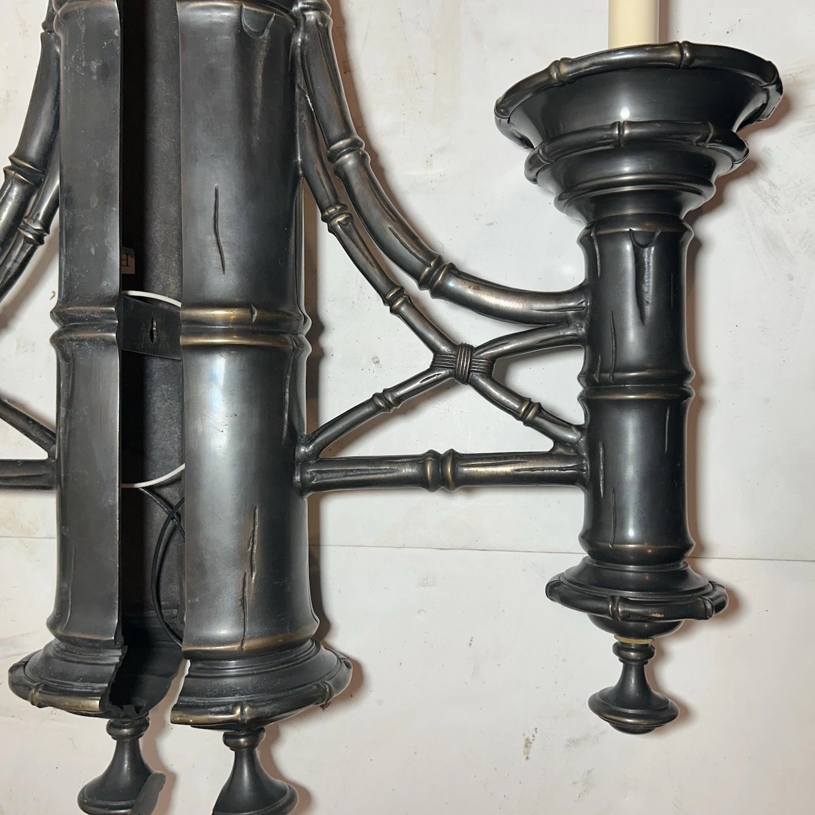PAIR Vintage Decorative Arts Inc HUGE 31.75” Bronze / Brass Bamboo Wall Sconces