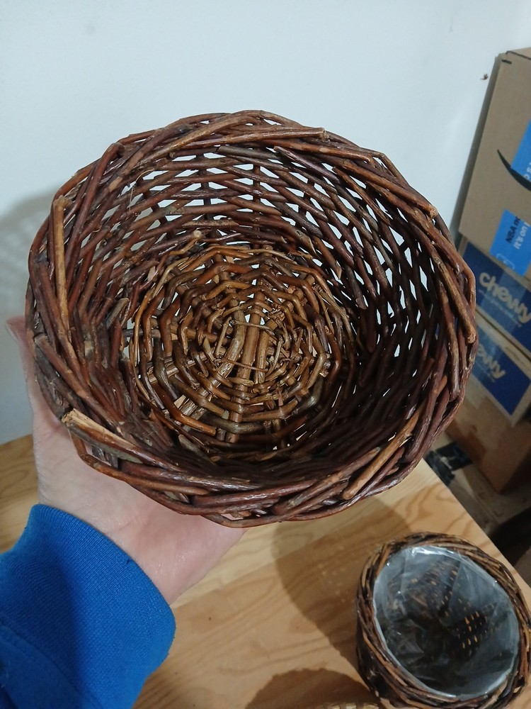 3 Rustic Woven Baskets, Willow Or Straw, One Includes A Plastic Liner