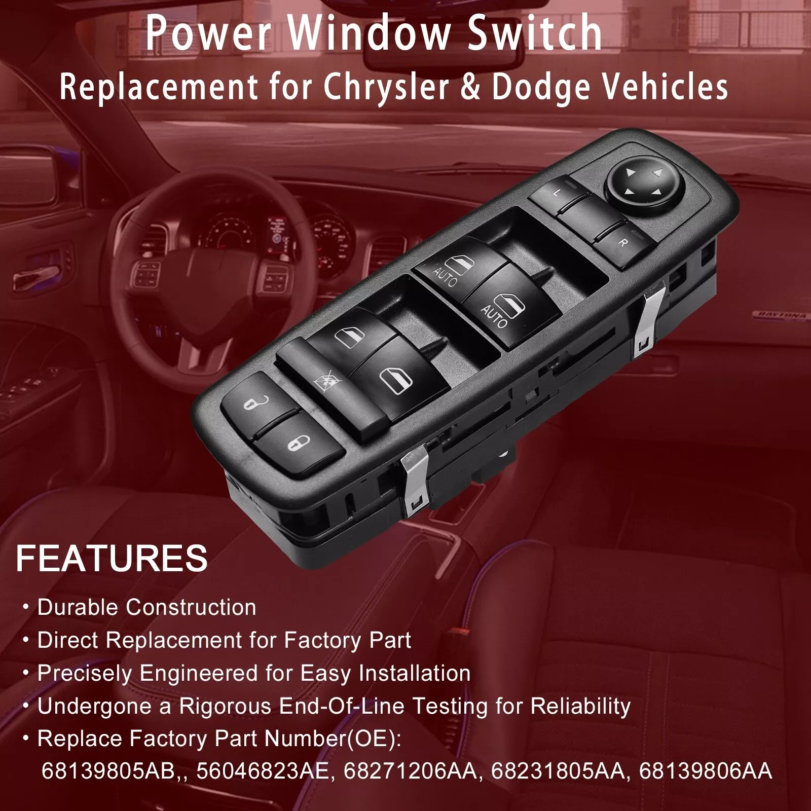 Master Power Window Control Switch for Chrysler 200 300 Dodge Charger Ram 4-Door