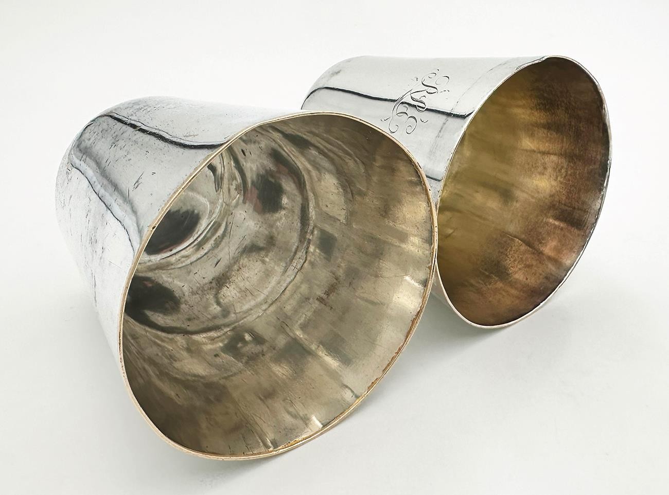 ANTIQUE PAIR BEAKERS OLD SHEFFIELD PLATE GEORGE III c1800