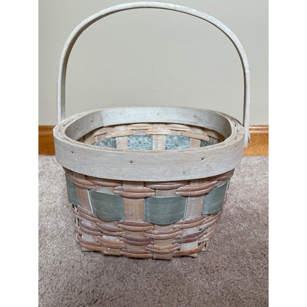 Wicker Basket Oval Multi Color Whitewashed with Handle