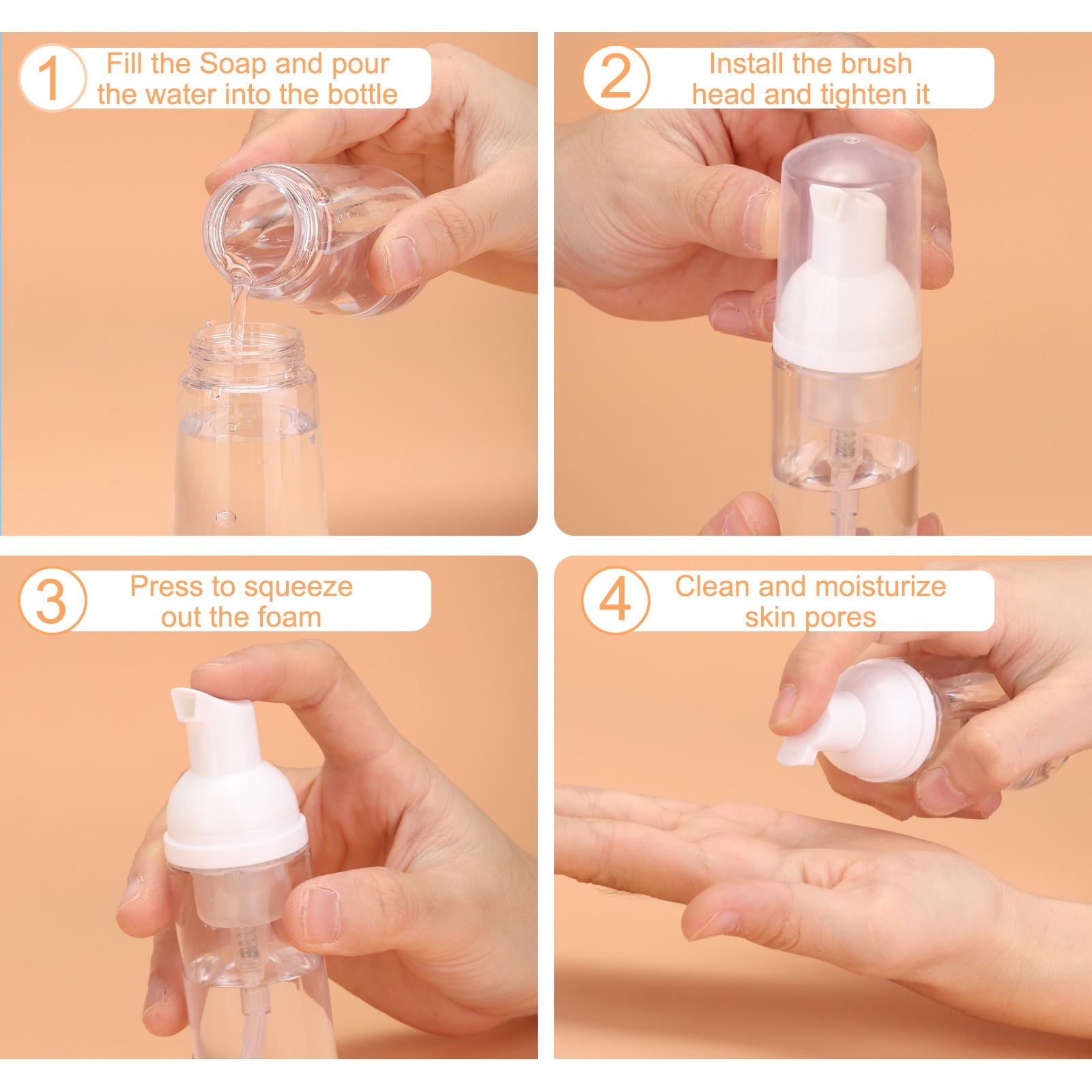 2 Oz Empty Foam Pump Bottle, 12 PCS Soap Dispenser, Black/Silver