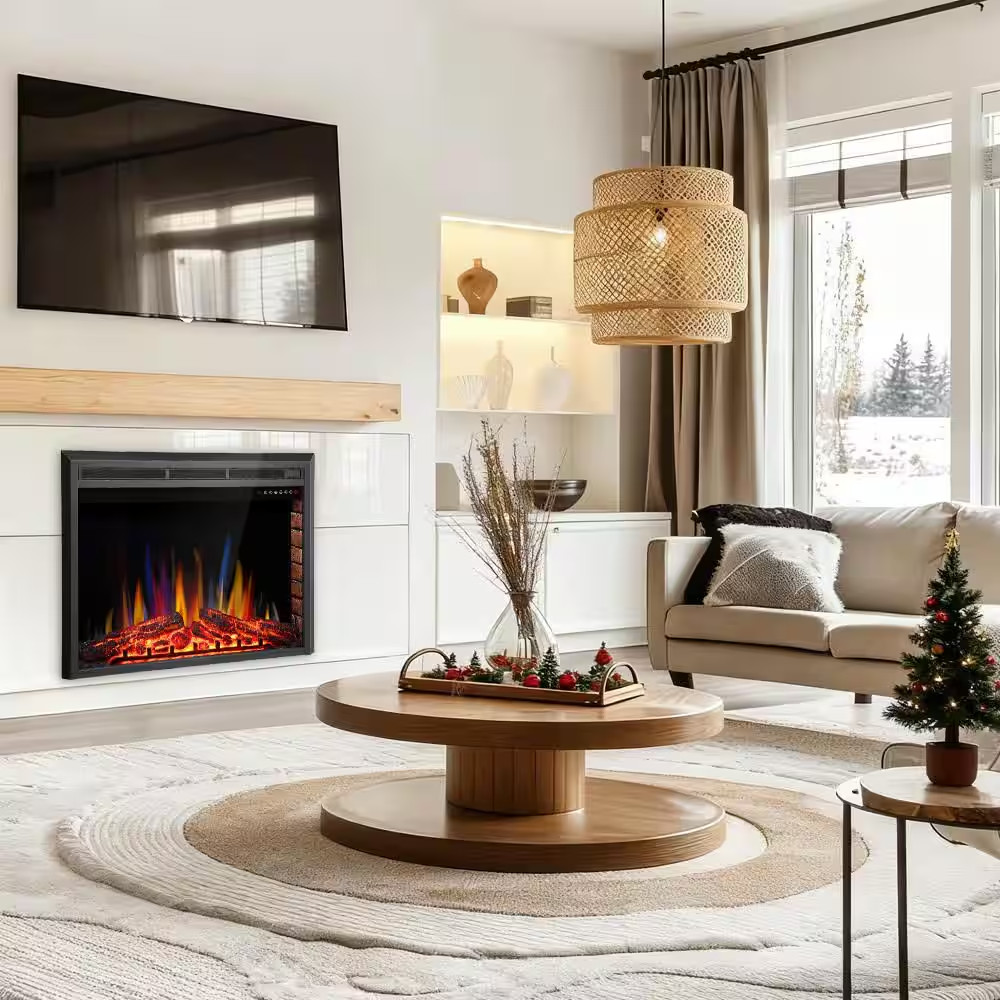 39 In. Ventless Electric Fireplace Insert, Remote Control, Adjustable Led Flame