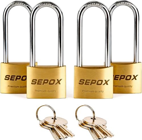 4-Pcs Pack Heavy-Duty Solid Brass Padlocks with Same Keys 6Pcs, 4pcsLong
