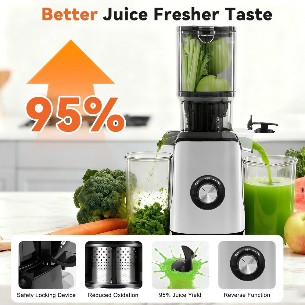 Cold Press Juicer Machines Masticating Reverse Function Easy Clean NEWBULIG