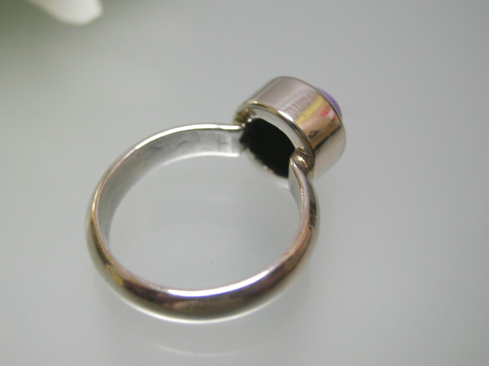 Solid heavier Plain Sterling Silver w/ round cab nature Charoite stone ring