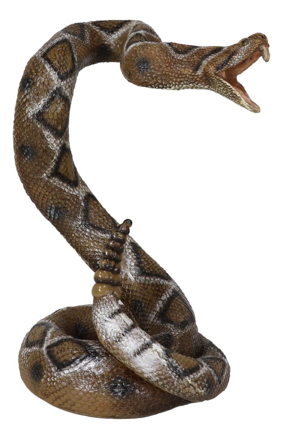 Realistic Attacking Coiled Diamondback Rattlesnake With Fangs Bared Figurine