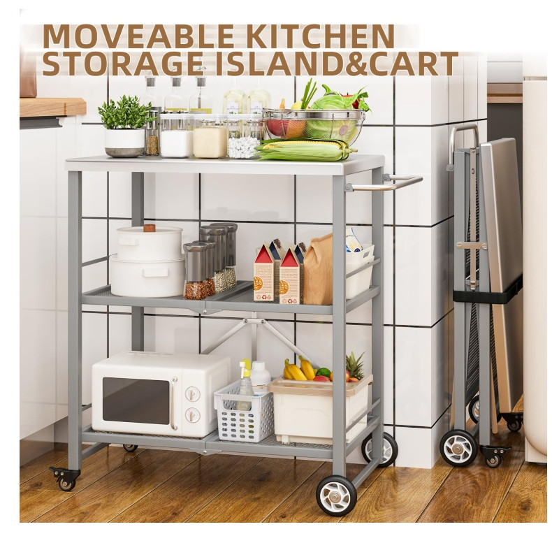 Outdoor Grill Cart Table Stainless Steel Pizza Oven Stand Trolley Table w/ Wheel