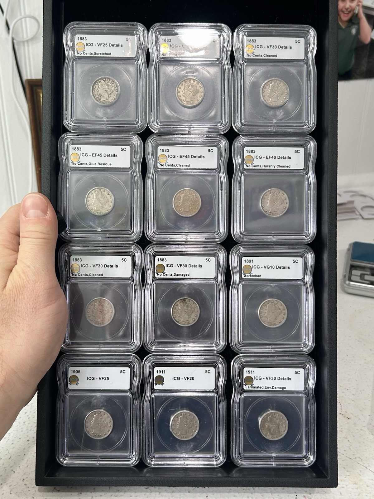 SASA Lot Of (12) 1883-1911 liberty V nickel ICG Graded Details