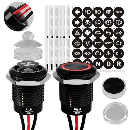 2-Pack 19mm LED Latching Push Button Switch, 12V-24V Black shell-Latching Red
