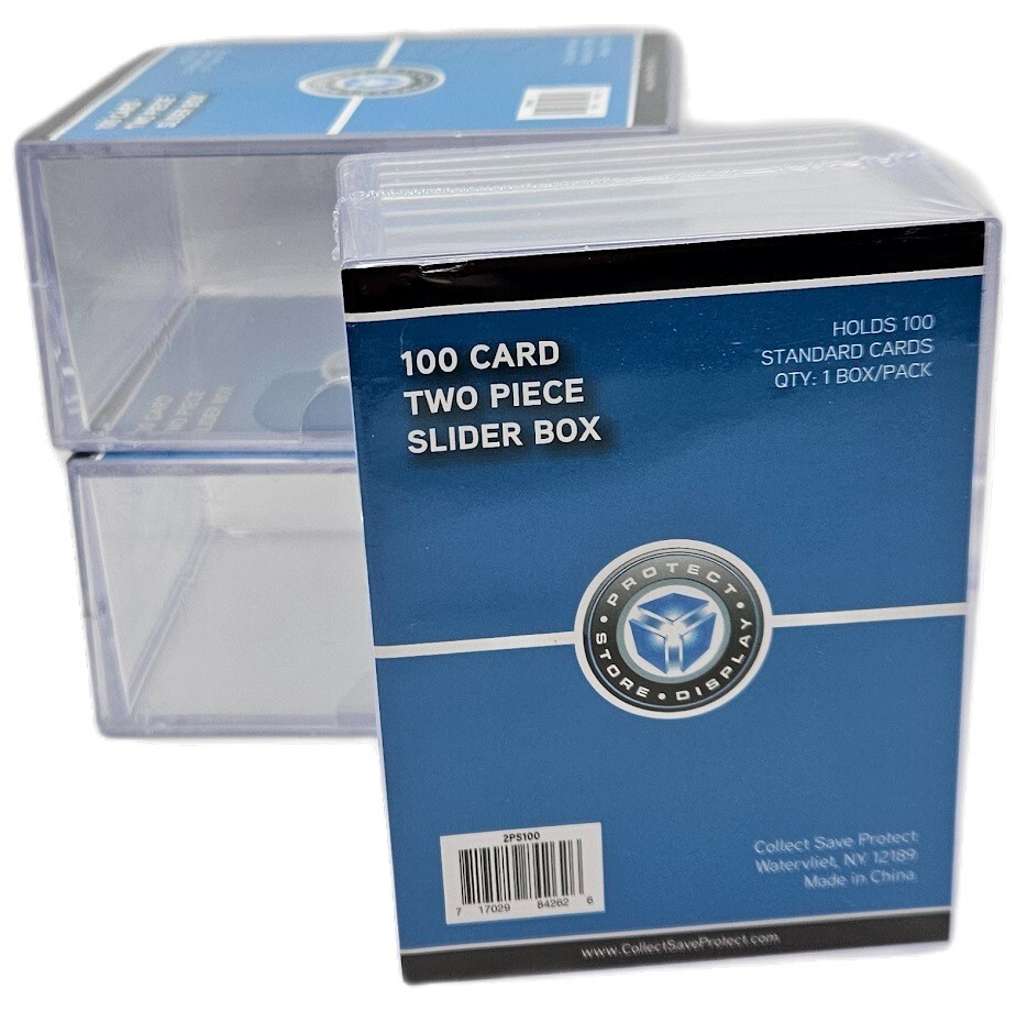 (3-Pack) CSP 100 Card Size Slider Box Stackable Plastic Card Storage Cases