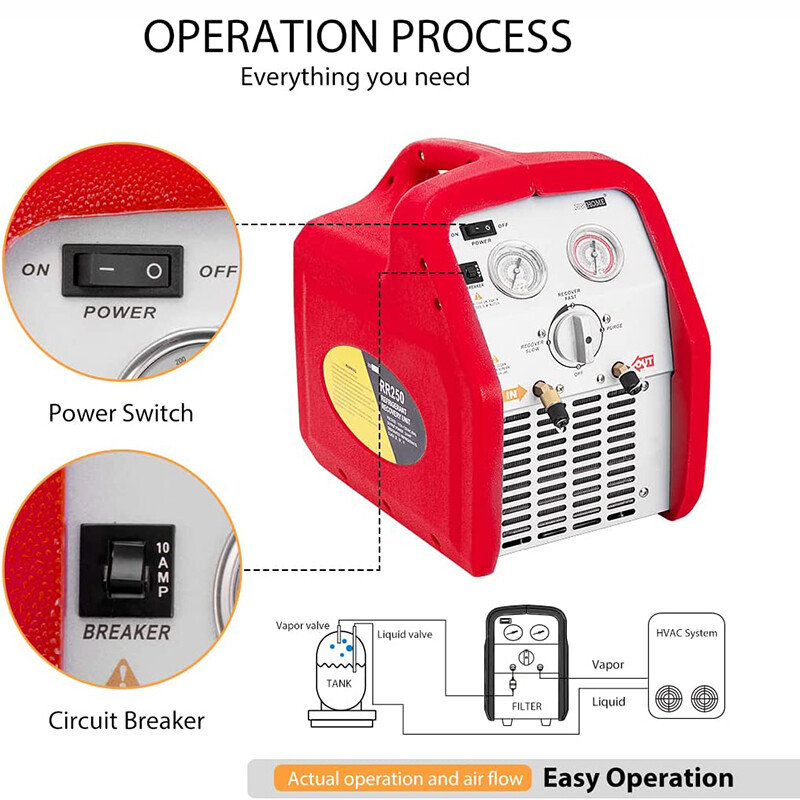 Portable Refrigerant Recovery Machine 3/4HP Single Cylinder 110-120V AC 60Hz