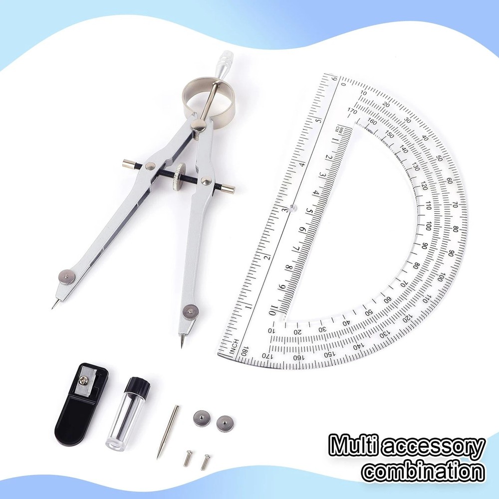 Compass and Protractor Set, Professional Drawing Compass Tool, Metal Compass ...