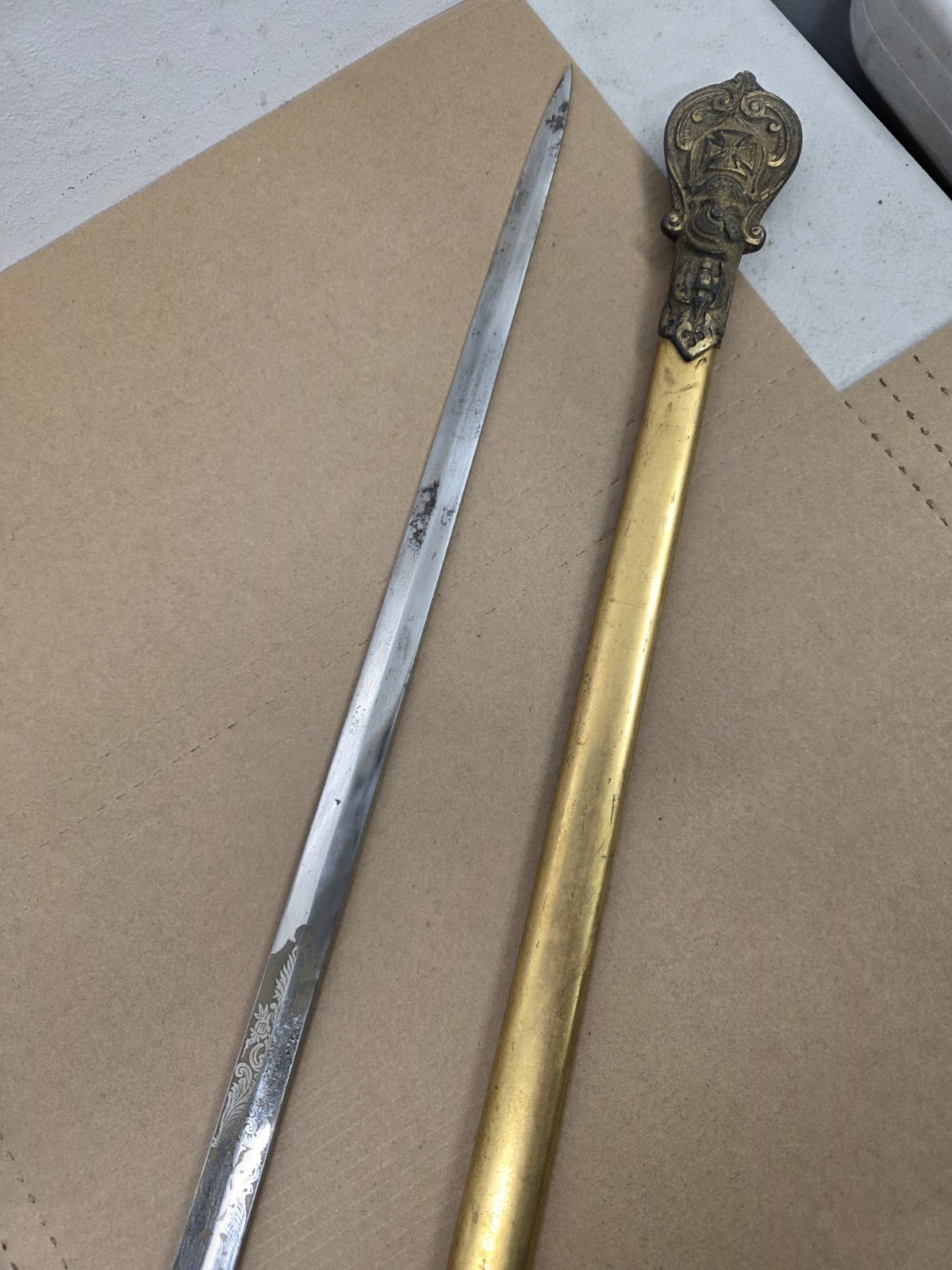 Vintage Late 1800s J.H. Wilson Knights Templar Ceremonial Sword Scrimshaw Handl