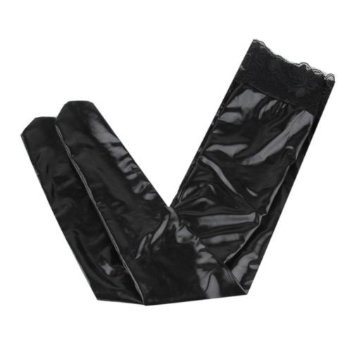 Wet Look Thigh-Highs Lace Long Stockings Sexy Patent Leather Gloves Women Club