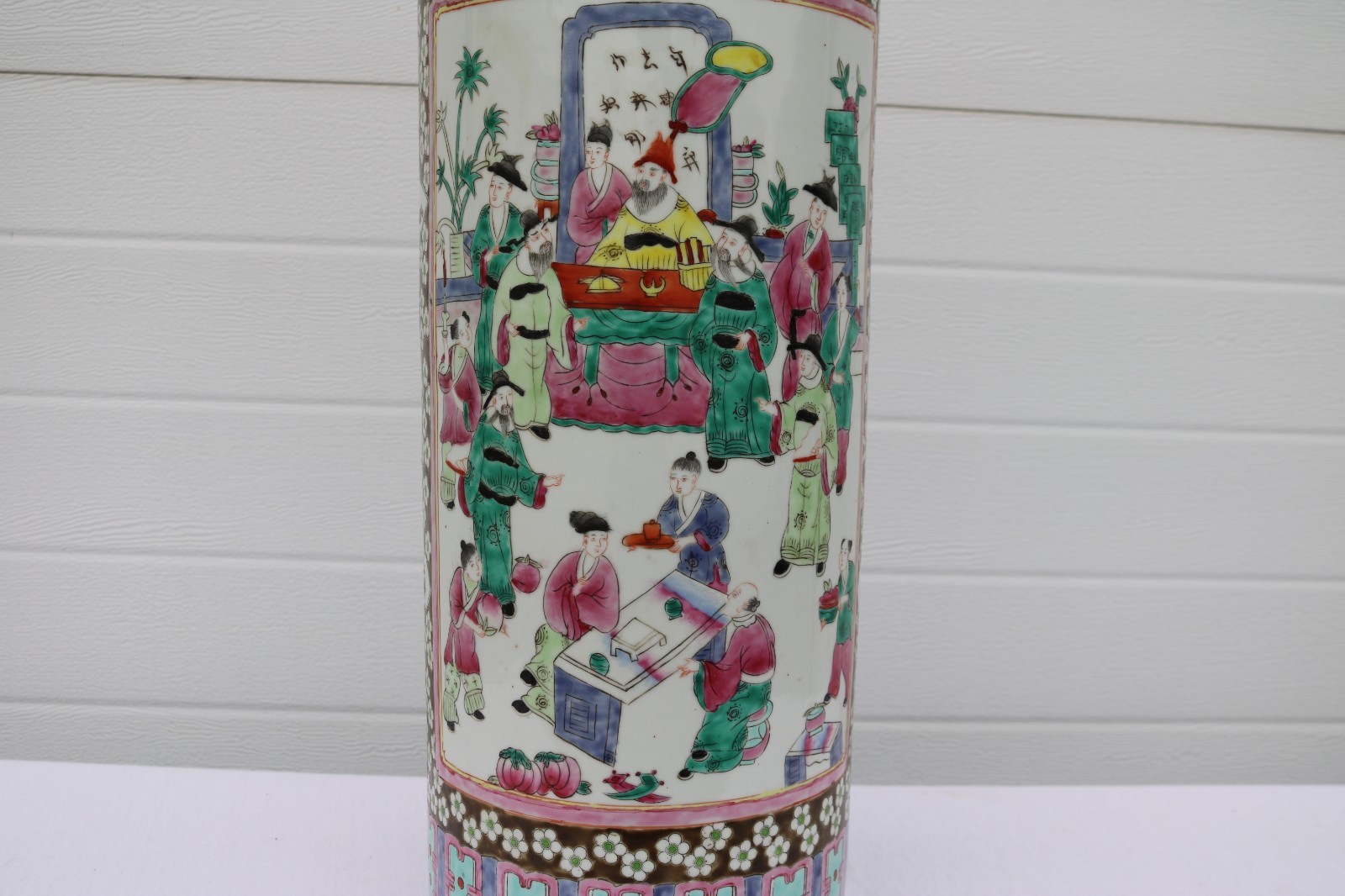 Vintage Large Mid Century Famille Rose Porcelain Umbrella Stand 24"