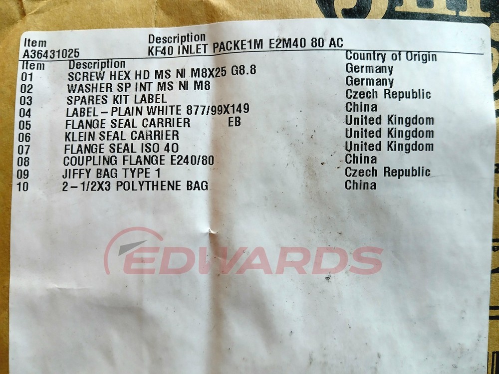Edwards Vacuum KF40 Inlet Pack E2M40/80 A36401025