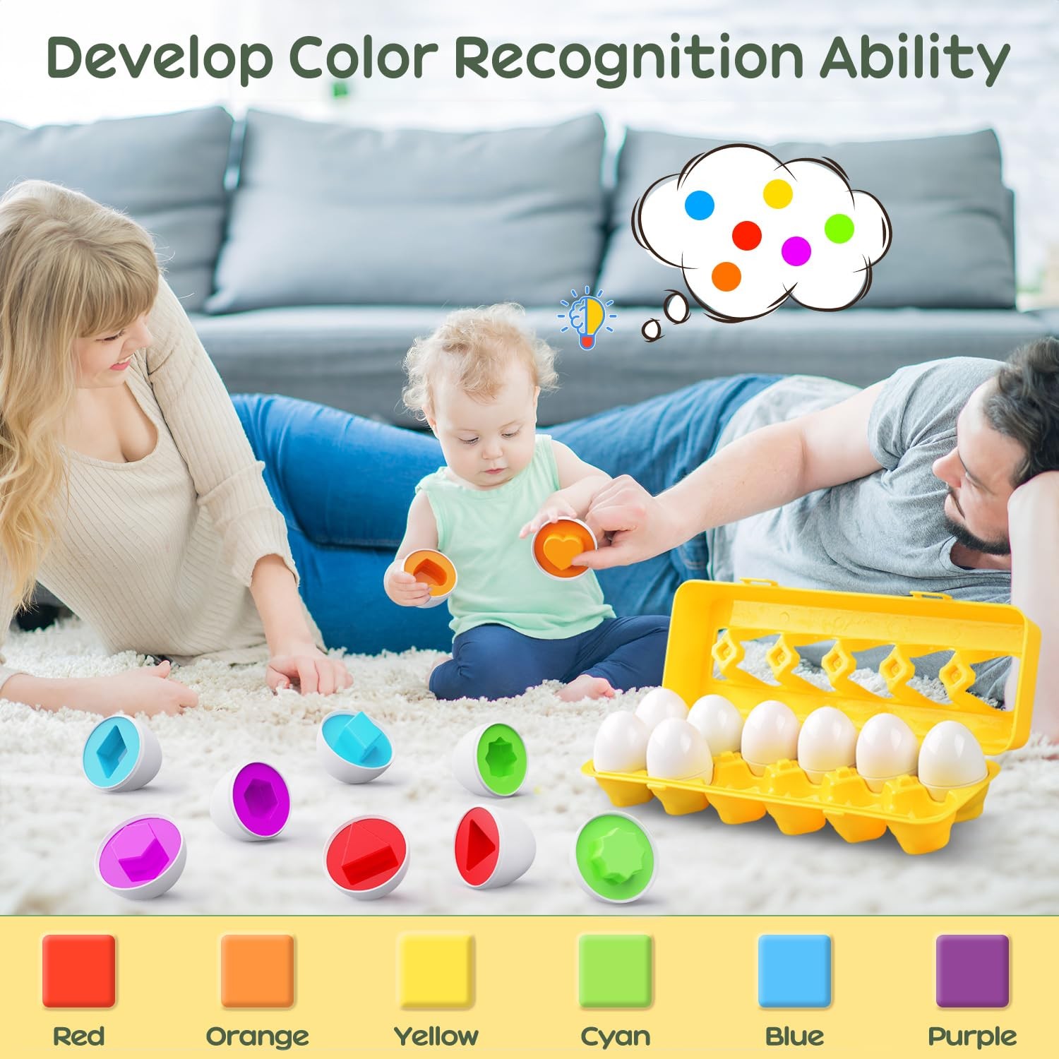 Matching Eggs Toys Color & Shape Recognition Sorter Puzzle, Montessori Toys f...