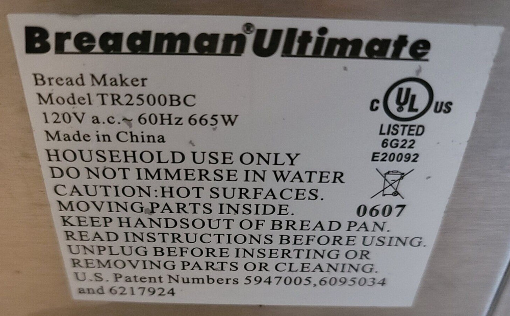 Micro-Switch for Breadman Bread Maker Model TR2500BC