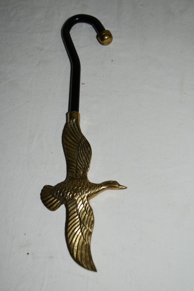 Unique 10 3/4" brass goose flying BOOT Strap puller EUC