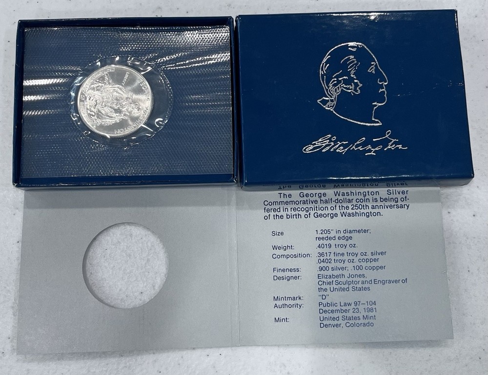 1982 D WASHINGTON HALF DOLLAR 90% SILVER IN ORP & COA