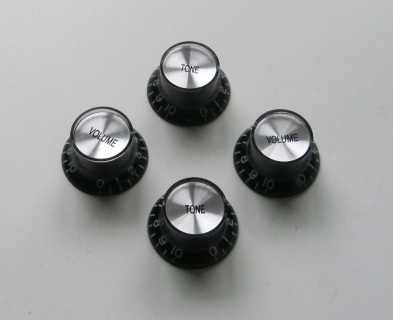 KAISH 4x Guitar Reflector Knobs Black/Silver Top Hat Knobs Fits LP Epiphone SG