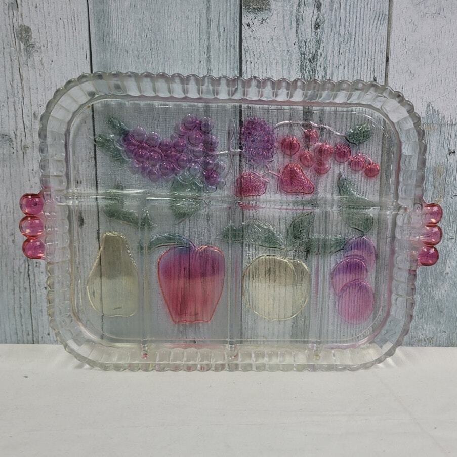 Painted Glass 5-Section Fruit Themed Relish Tray Serving Platter